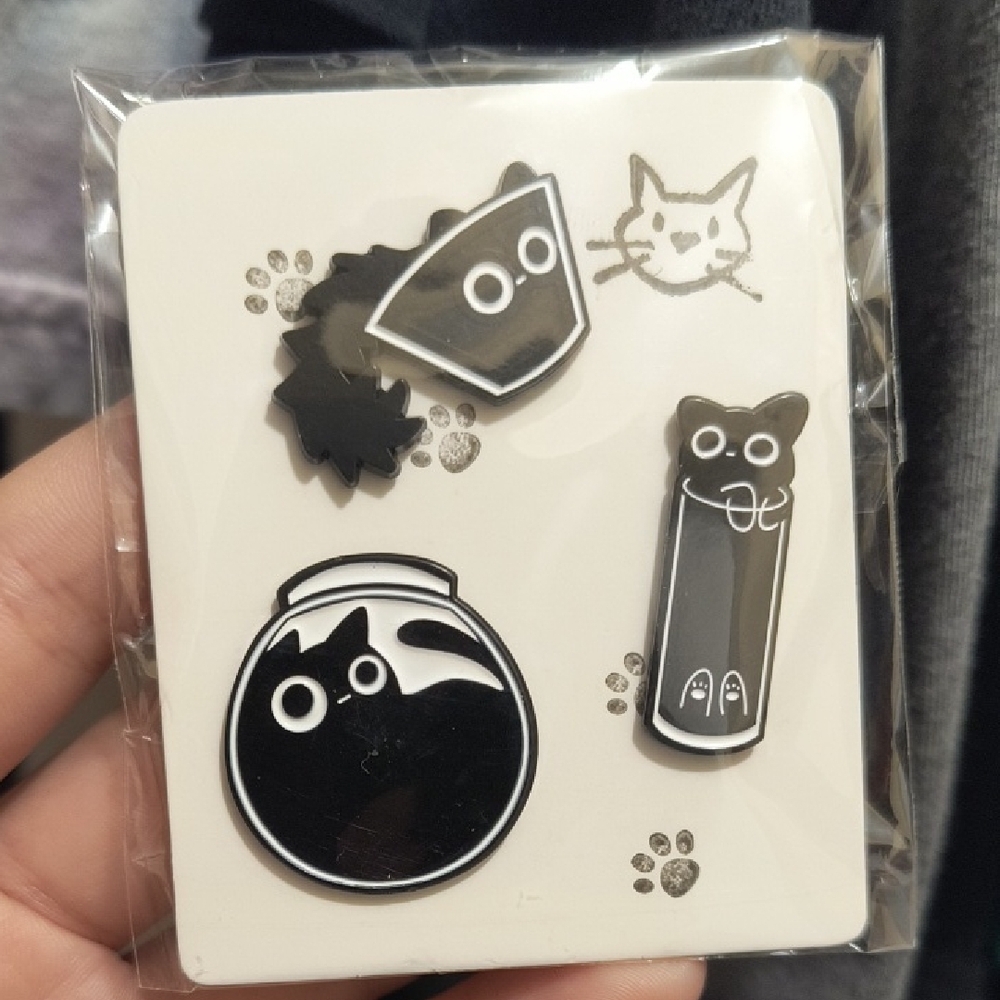 Black Cat Enamel Pin Set - 3-Piece Cute Cat Pins